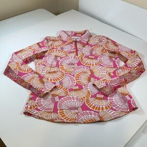 IBKUL pink orange seashell print 1/4 zip long sleeve top